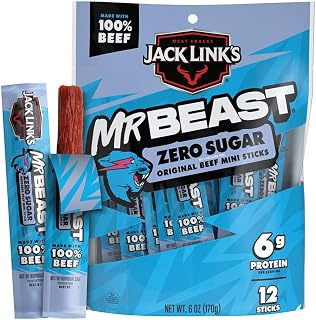 Jack Link’s x MrBeast Zero Sugar Mini Beef Sticks, 6g Protein, 100% Real Beef, 12 Count Pack - Beast Games Edition