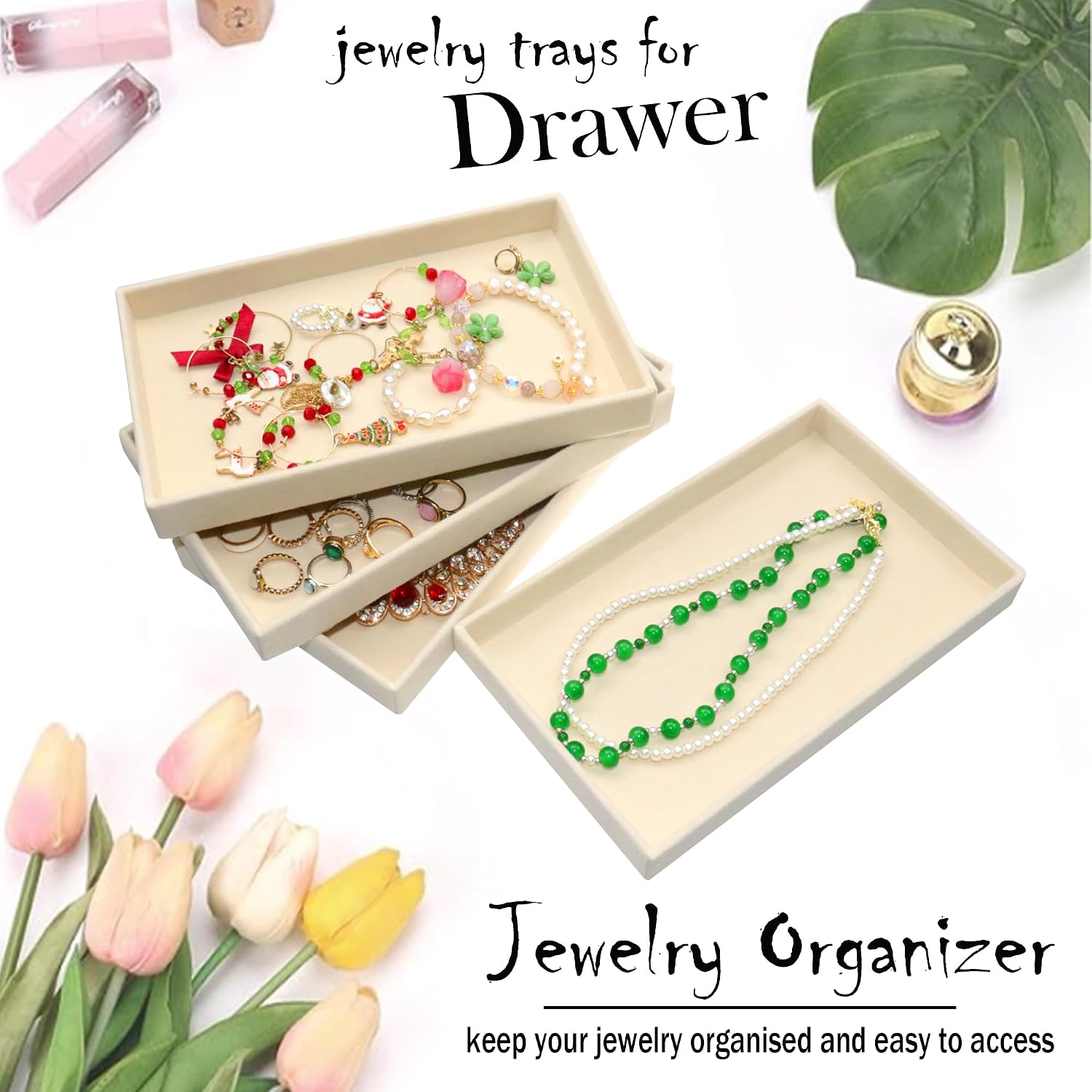 Jewelry Organizer Trays 8 Pack Stackable Velvet Jewelryy Drawer Display for Necklace Earring Ring Bracelet Empty Plate