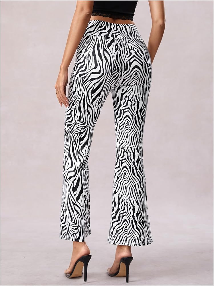 SOLY HUX Women's Striped Elastic High Waist Flare Leg Long Pants