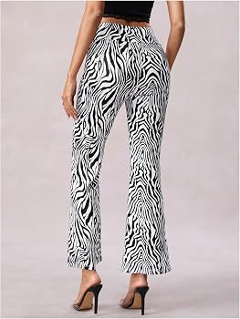 SOLY HUX Women's Striped Elastic High Waist Flare Leg Long Pants