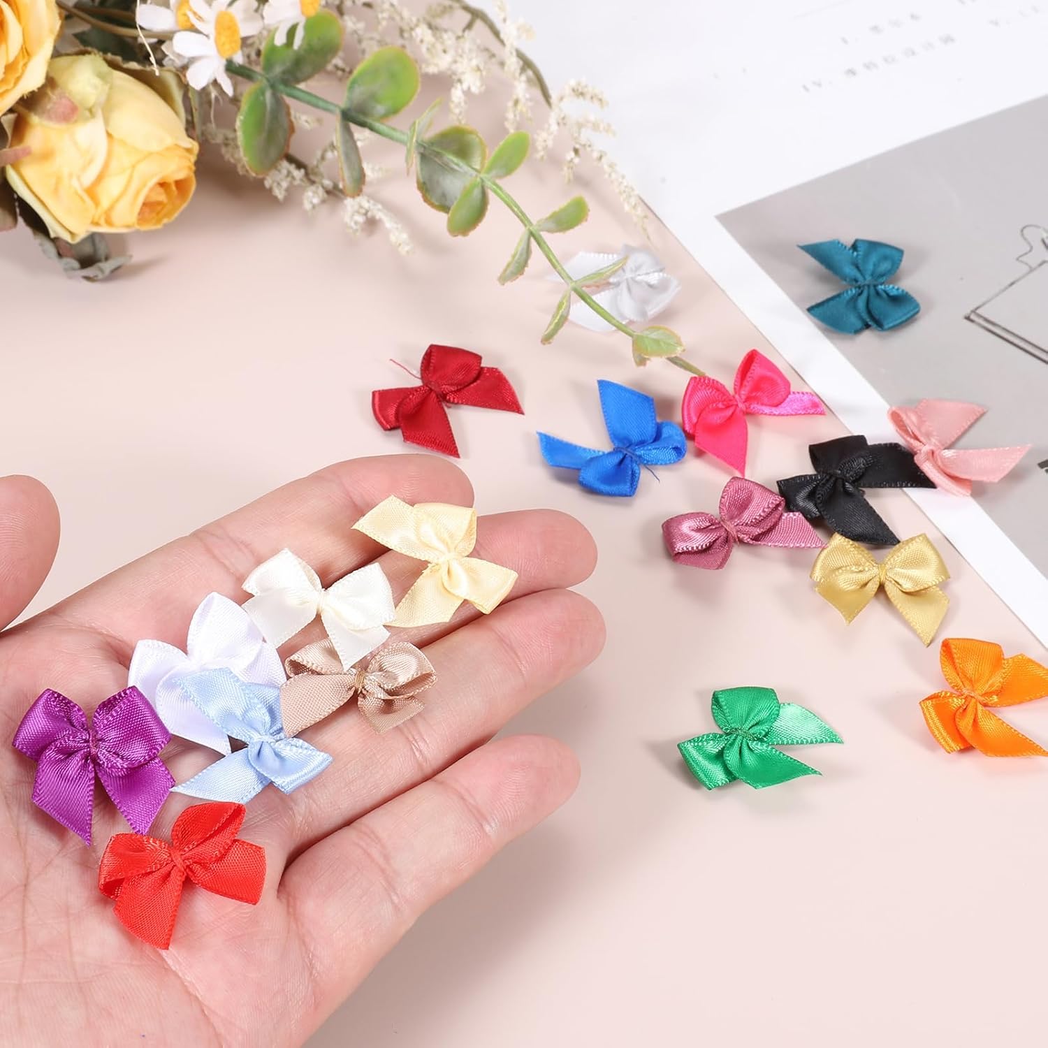 PATIKIL 1 Inch Mini Ribbon Bow 50 Pcs Satin Fabric Ribbon Flower Bows Appliques for DIY Craft Sewing Wedding Party Decoration, Violet Purple