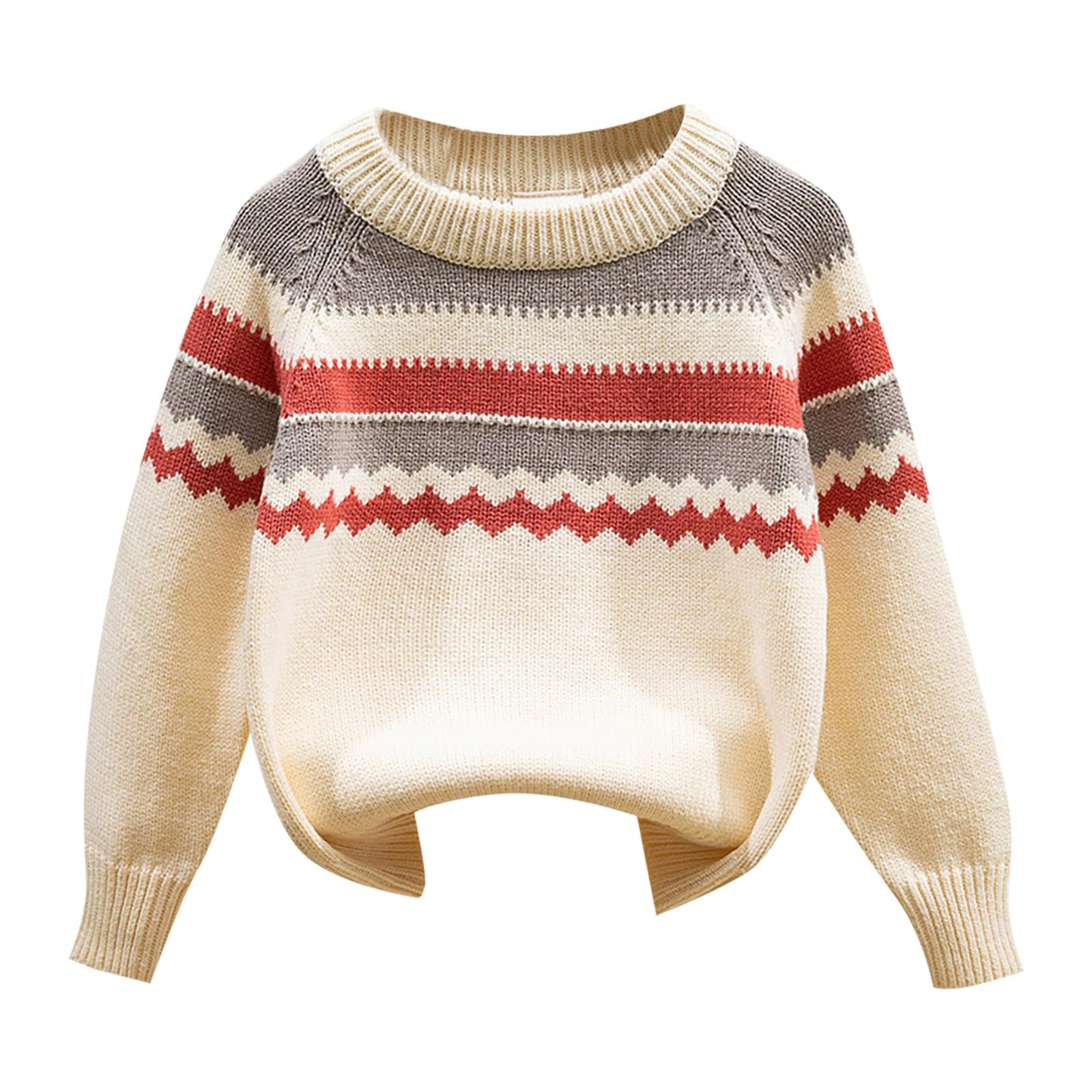 RNTOP Toddler Girls Boys Knit Sweater Pullover Baby Long Sleeve Crewneck Sweatshirt Warm Blouse Soft (Beige, 3-4 Years)