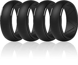Men's Silicone Wedding Rings, Step Edge Breathable Rubber Engagement Bands 8.7mm Wide 2.5mm Thick - 1/4/7 Variety Multipack
