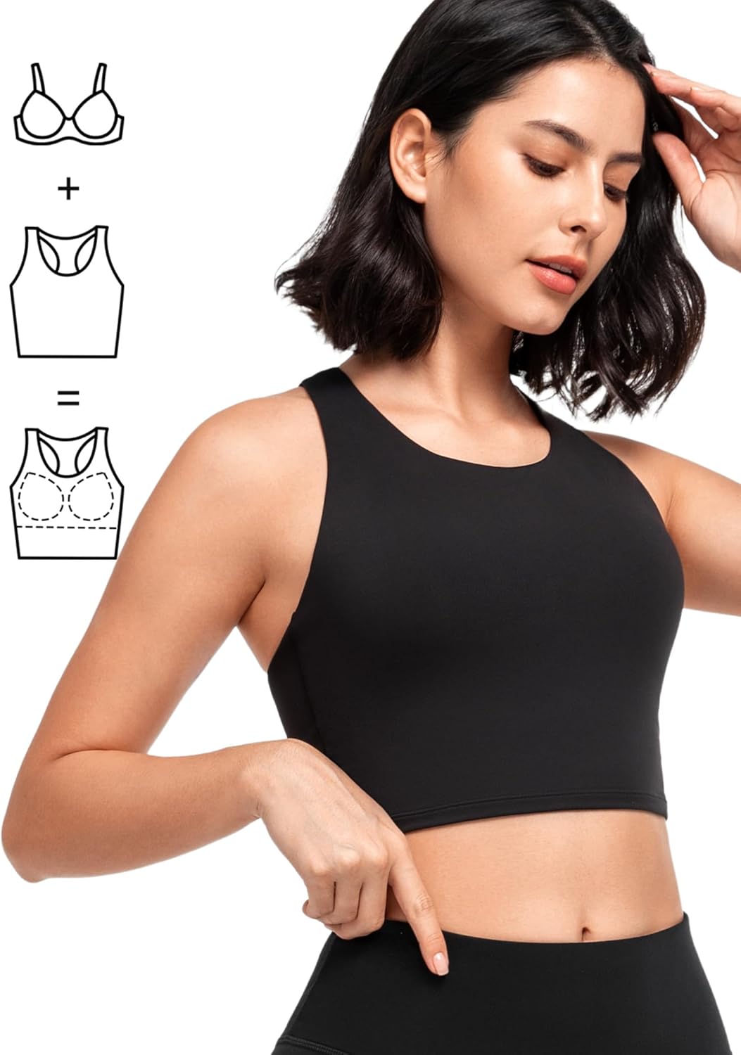 Yvette Longline Yoga Bras Gym Top for Women Sports Bra Racerback Workout with Removable Pads - Image 2