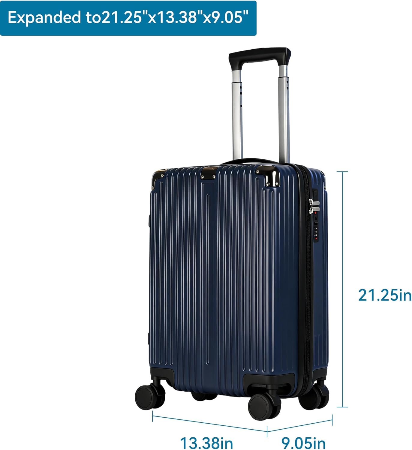 20 Inch Carry On Luggage with Spinner Wheels,PC Expandable Hard Shell Suitcase with USB Port,Lightweight Travel Luggage Airline Approved for Men Women (Navy Blue)