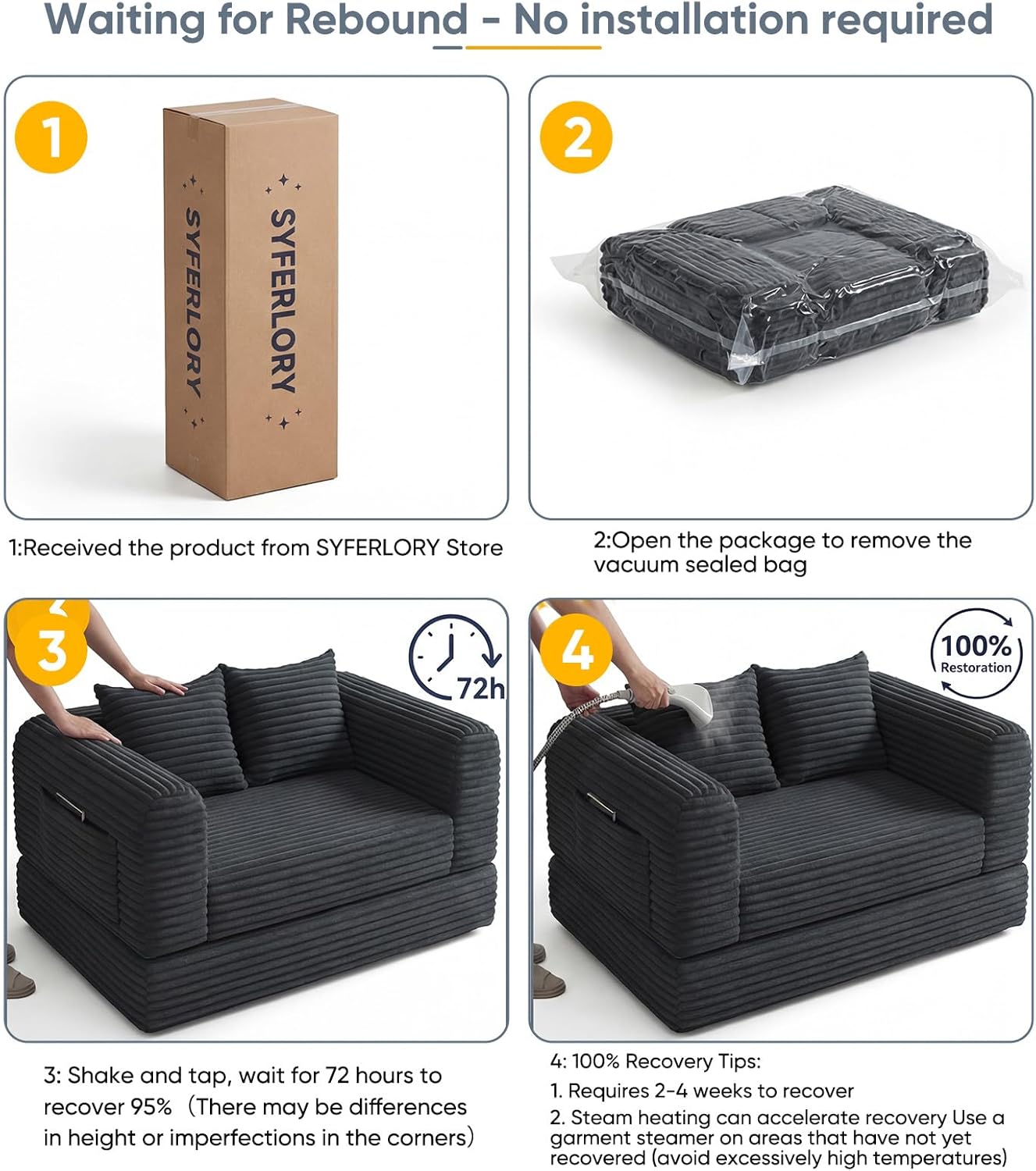 Versatile 2 in1 Loveseat Accent Chair Couch Convertible Boneless Chaise Lounge Chair Indoor Bean Bag Chair for Adult Teen, Portable Comfy Togo Fireside Chair Futon Floor Sofa Bed, 2 Seater, Black