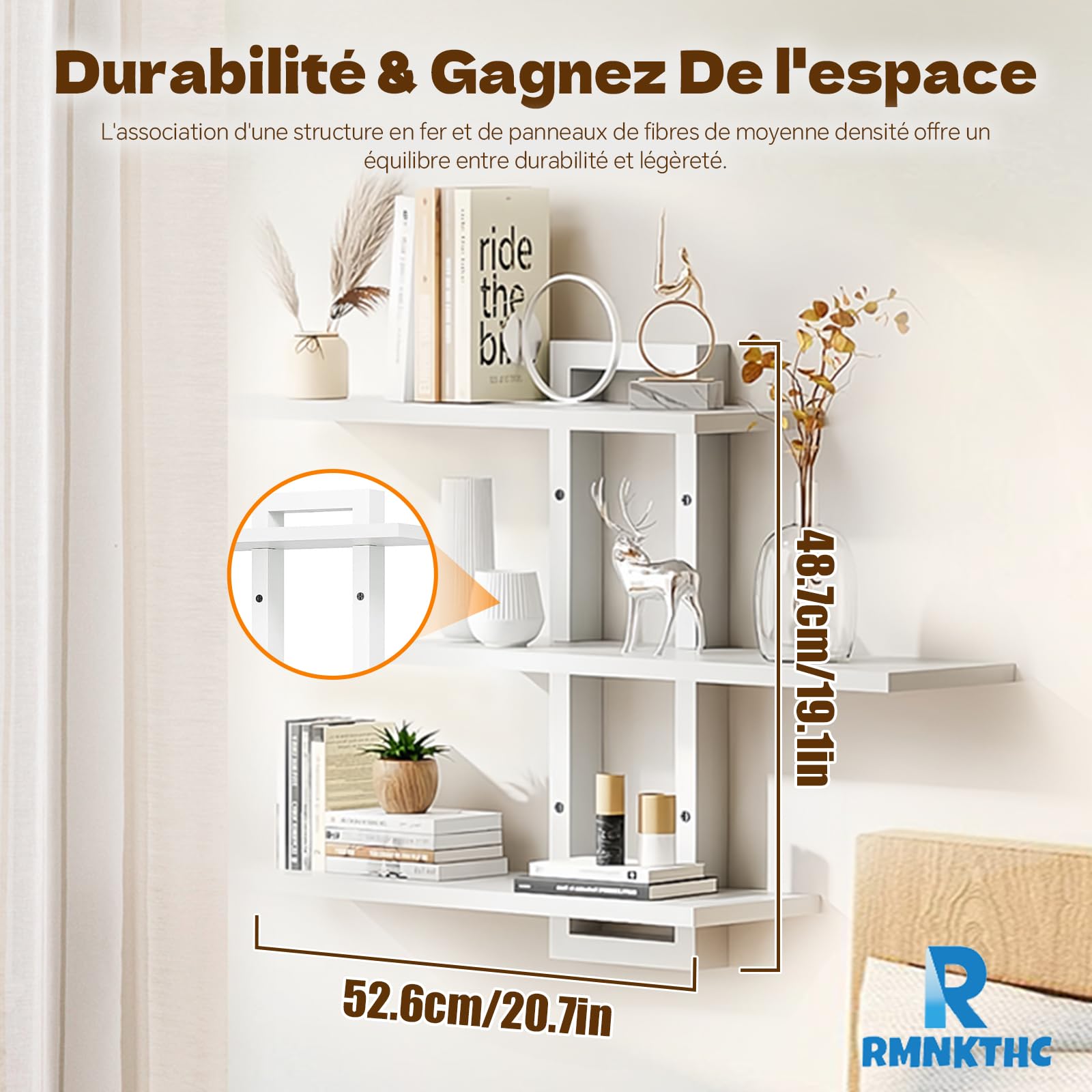 Étagère murale flottante à 3 niveaux, rangement mural