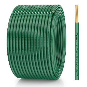 12 Gauge THHN Wire, Stranded Oxygen-Free Copper Wire, Green, 100FT | PVC/Nylon Jacket, Flexible/Wear Resistance, 600V Rated Building Cable, 12 AWG Wire for Residential, Conduit, Socket, Lighting