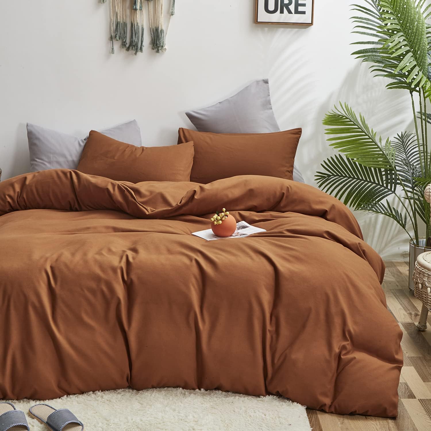 Luxlovery California King Pumpkin Comforter Rust Terracotta Bedding Set Cal King Caramel Burnt Orange Quilts Pumpkin Brown Comforter Set Women Men Cal King - Image 5