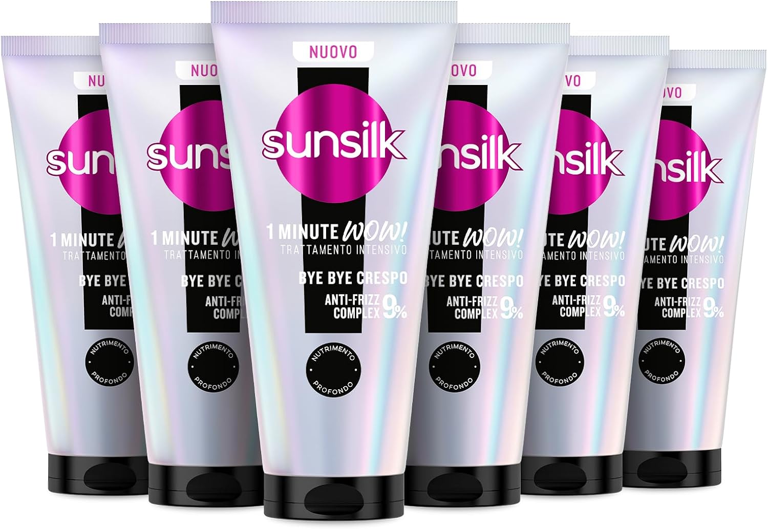 Sunsilk, 1 Minute WOW Bye Bye Crespo, Trattamento Capelli in 1 Minuto, Capelli 2 Volte Più Morbidi e Anti Crespo, con 9% Anti-Frizz Complex, Olio di Mandorla, Cheratina e Biotina, 6 Pezzi da 180 ml