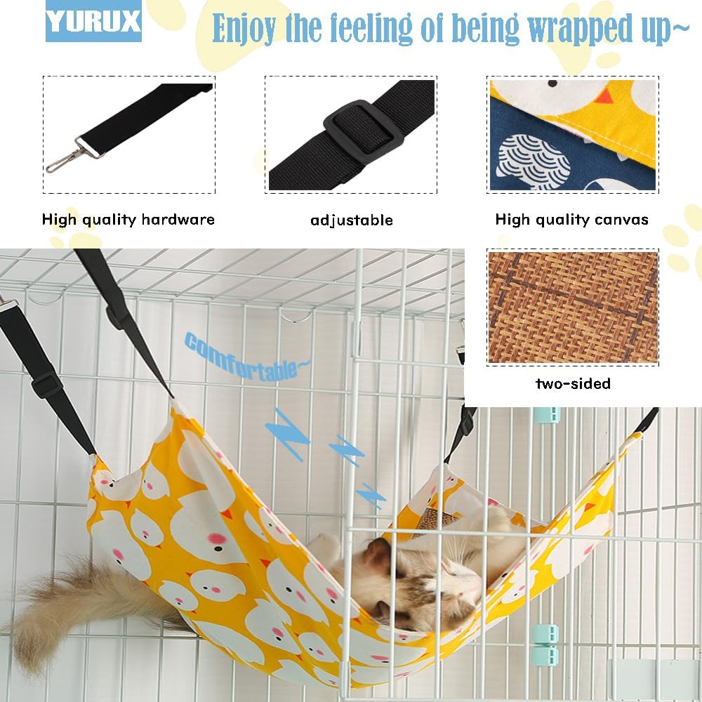 review 2 Pieces Reversible cat hammock，Summer Bamboo Mats Cool Mats，Adjustable Straps and Metal Hooks for Cats Small Dogs Rabbits,Sleeping and Resting Sleepy Pad