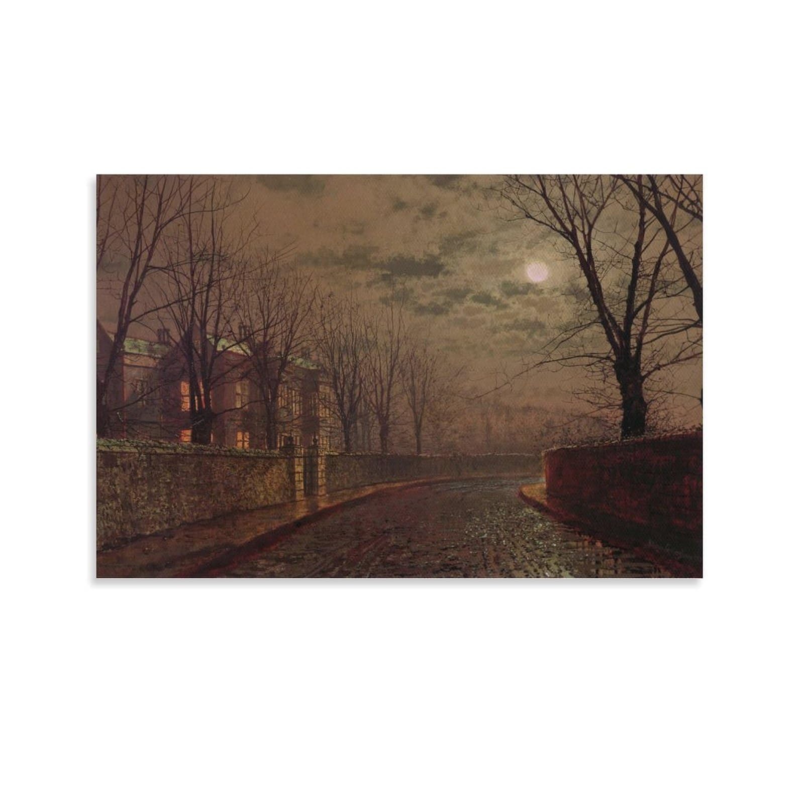 Moonlit Street Scene By John_Atkinson_Grimshaw Wall Art Prints Poster Canvas Wall Art Poster Decorative Modern Home Print Picture Artworks Posters 12x18inch(30x45cm)