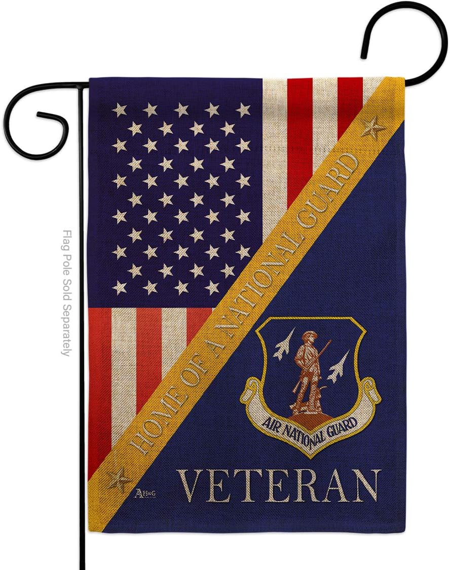 Home of Air National Guard Garden Flag Set Wall Holder Armed Forces ANG United State American Military Veteran Retire Official Small Gift Yard House Banner Double-Sided Made In USA 13 X 18.5