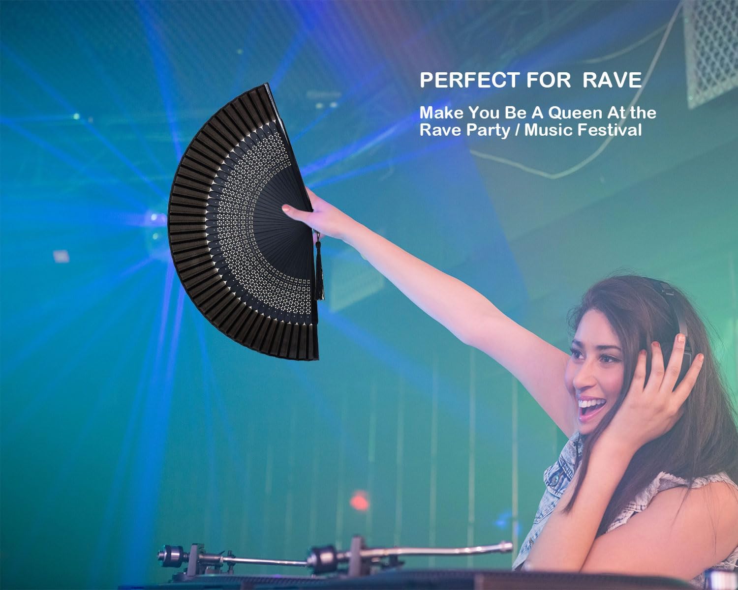 Hand Fan Foldable for Women, Black-O image 4
