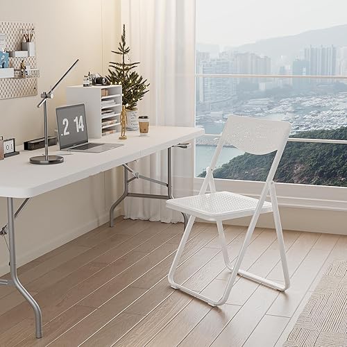 Miniatura 7 de VINGLI Sillas plegables de plástico, cómoda silla plegable con asiento de malla transpirable y marco de metal resistente, capacidad de 350 libras