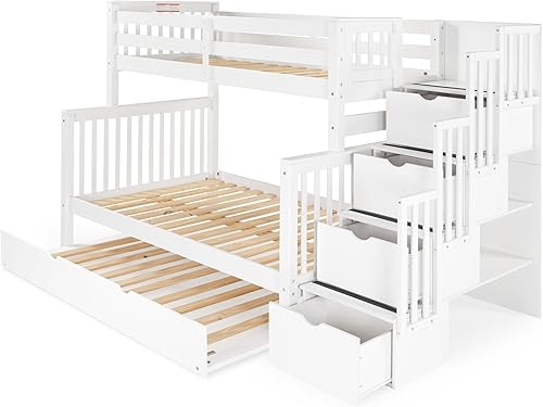 Miniatura 5 de Bedz King BK961-Honey-Trundle-p - Litera con cama nido individual con 4 cajones en los peldaños