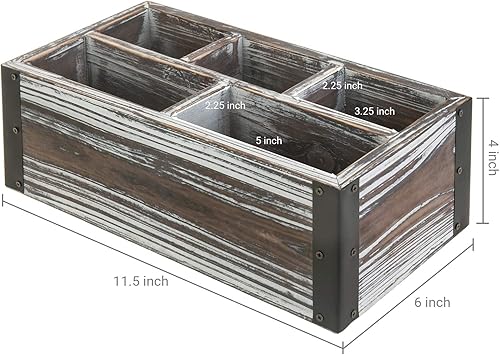 Miniatura 3 de MyGift Soporte de control remoto de madera rústica con 5 compartimentos, organizador de almacenamiento de medios con esquinas de metal negro