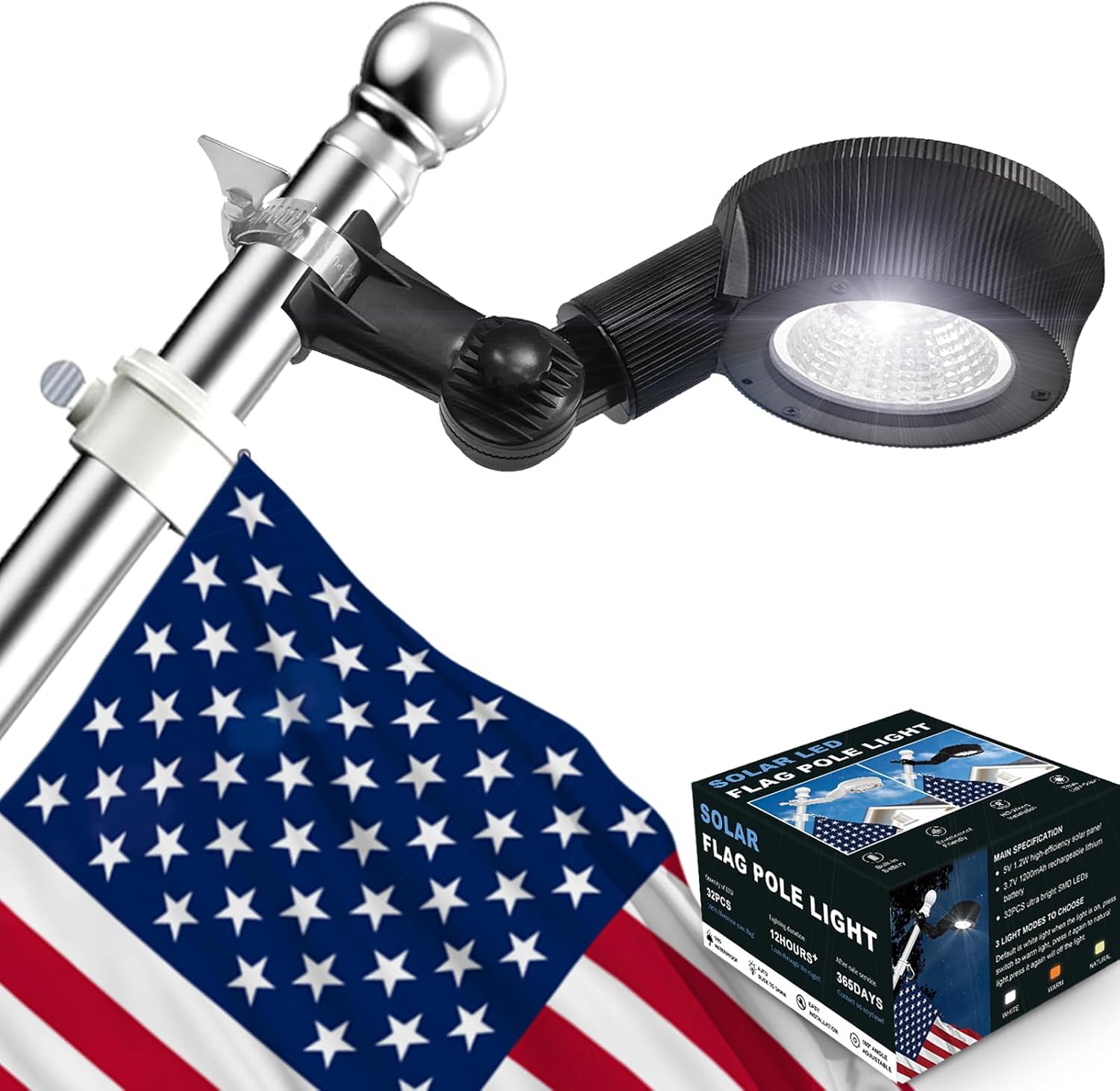 Solar Flag Pole Lights Outdoor Waterproof Led Fit 0.8-1.5 Inch Diameter 5ft 6ft Flagpole Dusk to Dawn Led Solar Lights Outside House Garden Yard American Flags Decor