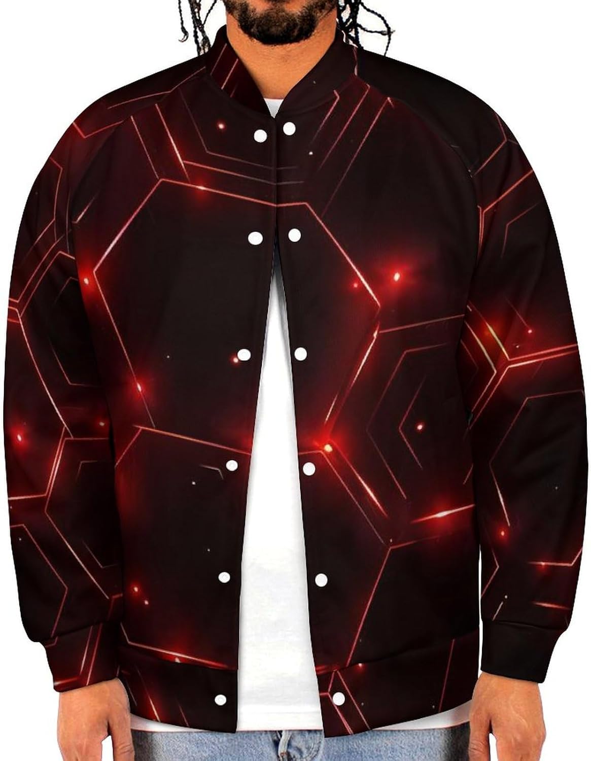Glowing Geometry-flame Baseball Jacket Casual Sportswear Bomber Jacket Coat for Men Women