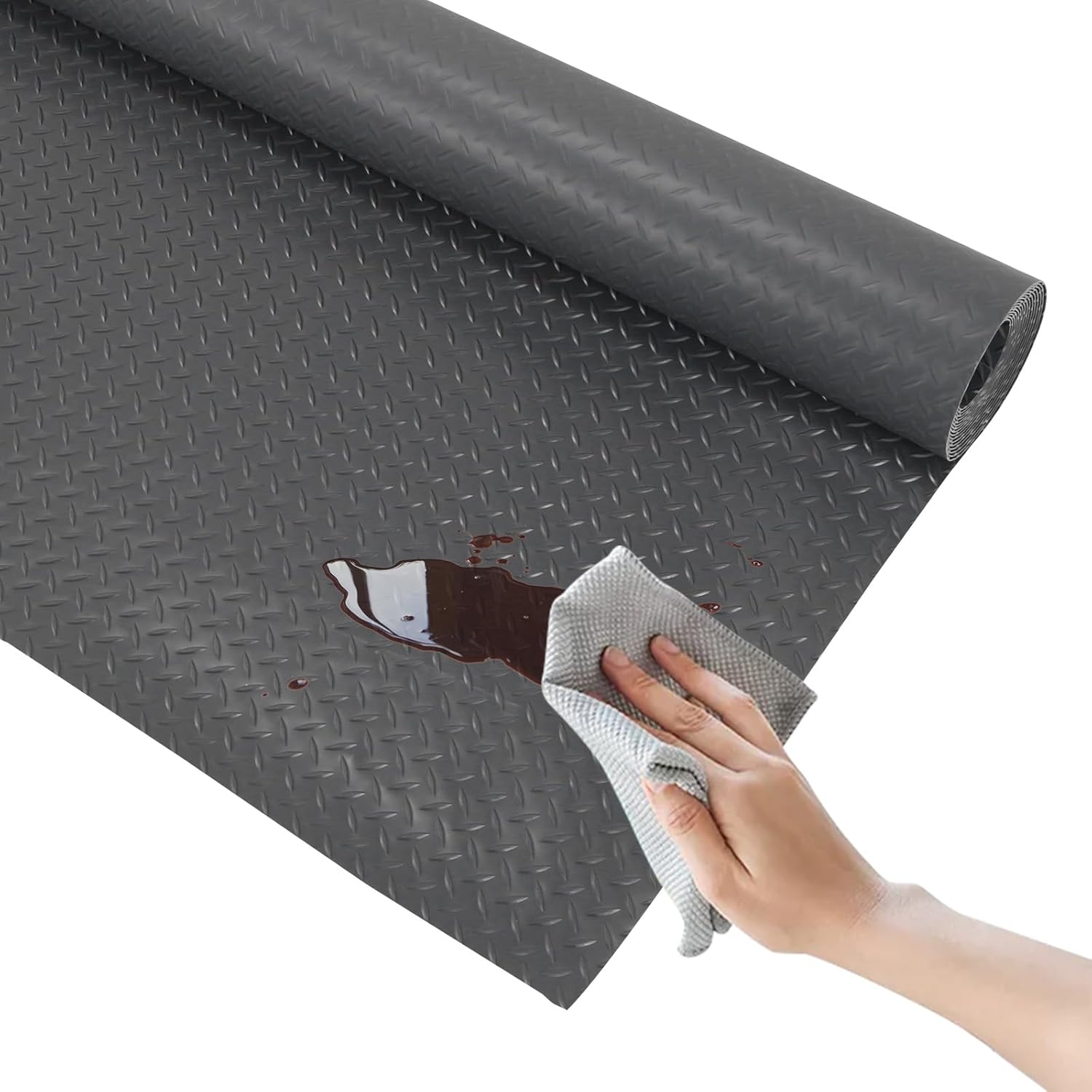 7.9x32.8 FT Non-Slip Floor Mat 2.5mm Garage Shop Parking Mat Plate PVC Flooring Roll for Truck Trailer SUVs Van Golf Cart Motorcycle