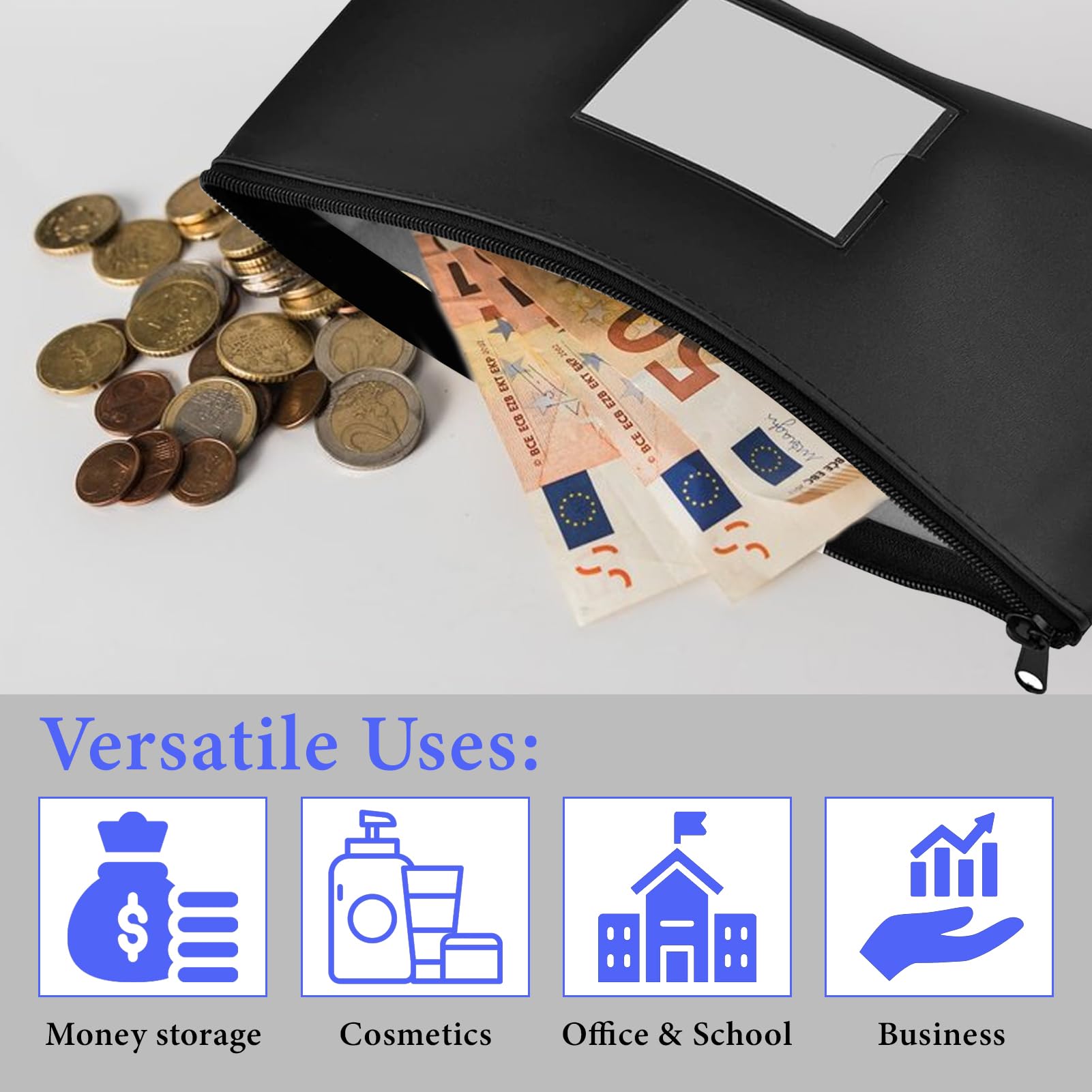 5 Piezas Bolsa para Guardar Dinero, Bolsa Dinero con Cremallera, Bolsa para Billetes de PU Cuero Impermeable con Cremallera, para Guardar Billetes y Archivos (28 x 16cm)