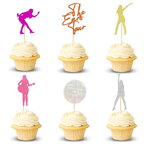 Miniatura 7 de Arthsdite 24 piezas de decoración de cupcakes Rock Pop Music Theme Cupcake Picks Music Concierto temático de cumpleaños fiesta de cumpleaños,