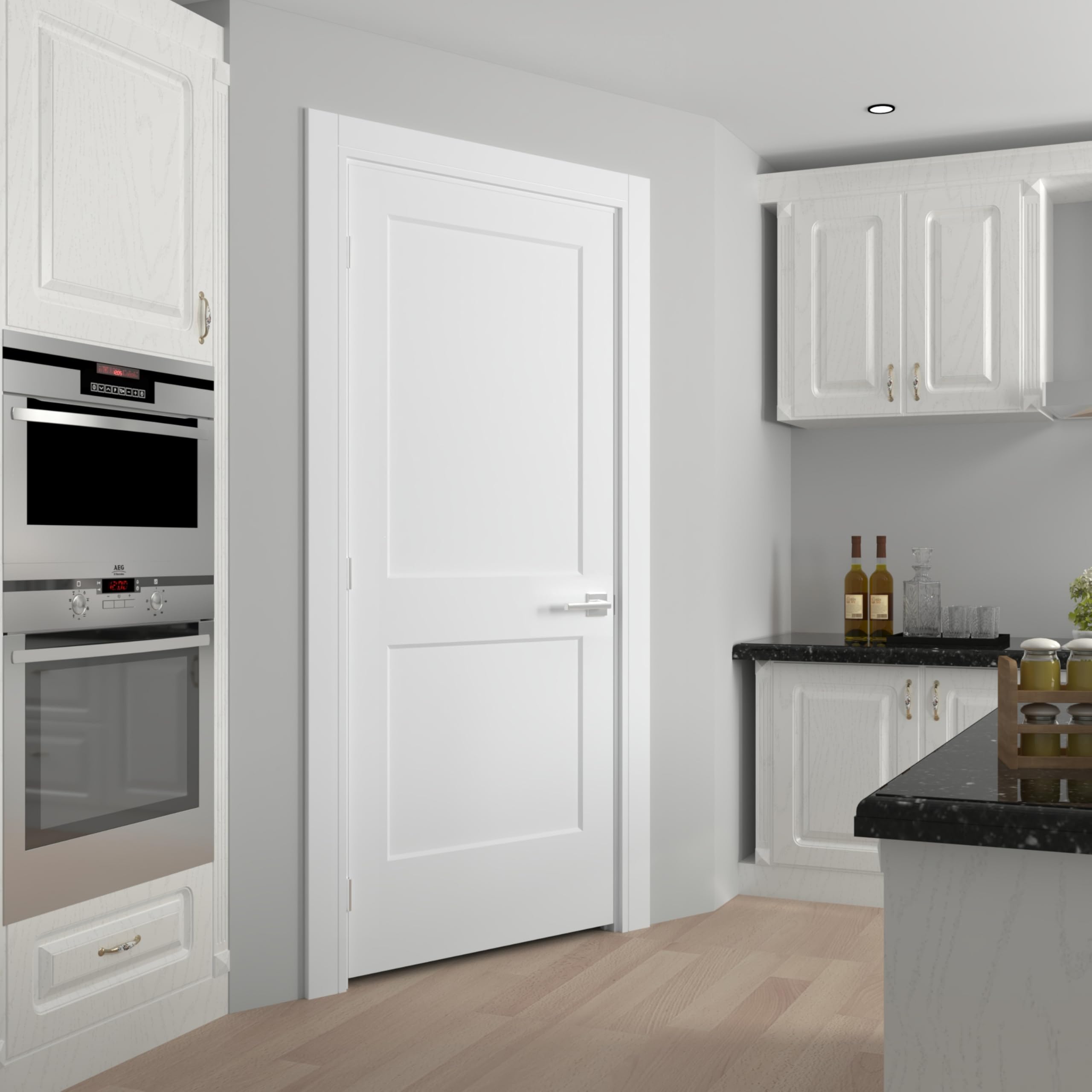jubest 32"x80" right-hand prehung interior door with knock down jamb kit & satin nickel hinges, 2-panel white primed hollow core molded door slab with bore & hinge cutout, durable & sturdy, no handle