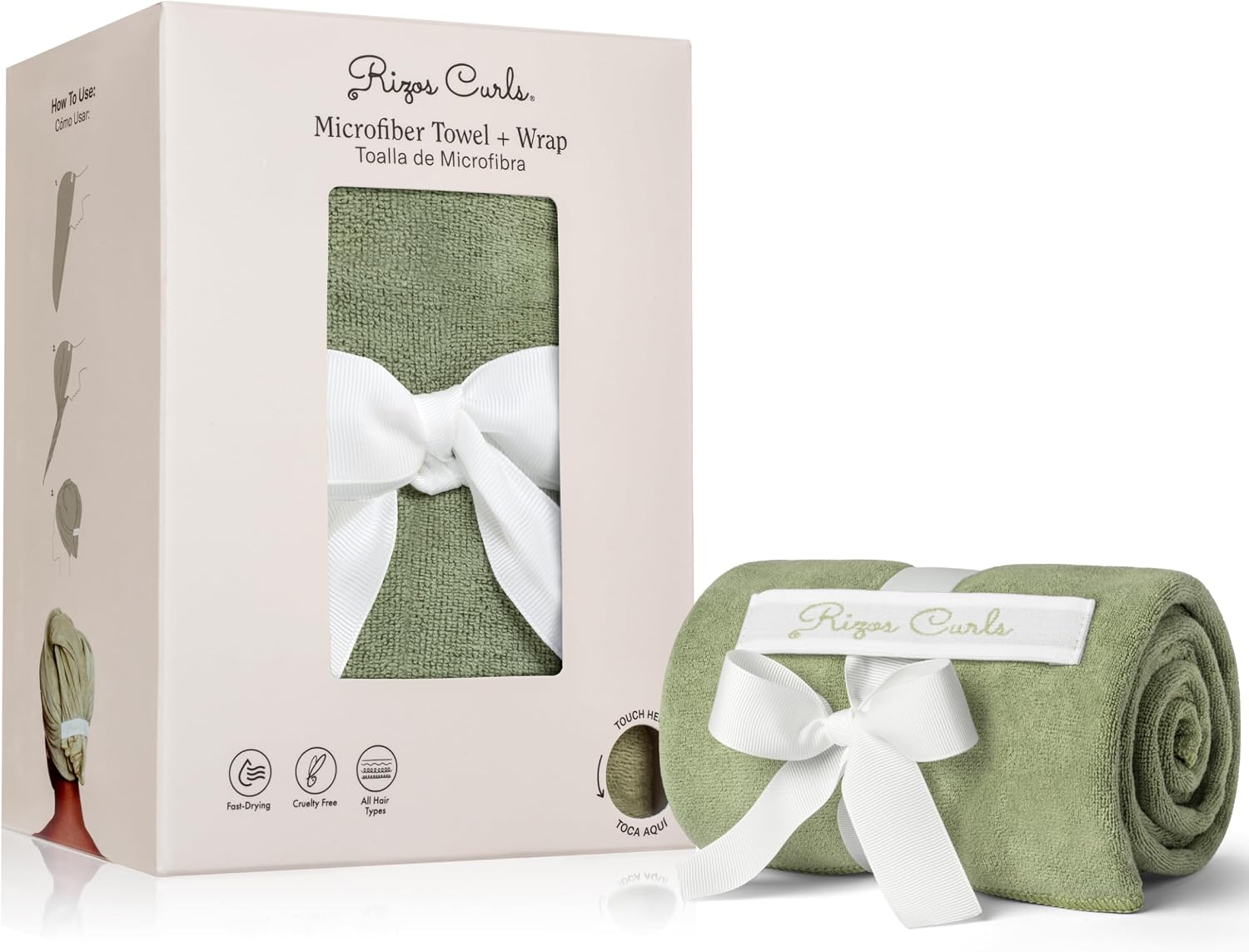 Rizos Curls Ultra-Absorbent Microfiber Hair Towel Wrap - Fast-Drying, Frizz & Breakage Prevention with Secure Band for All Hair Types