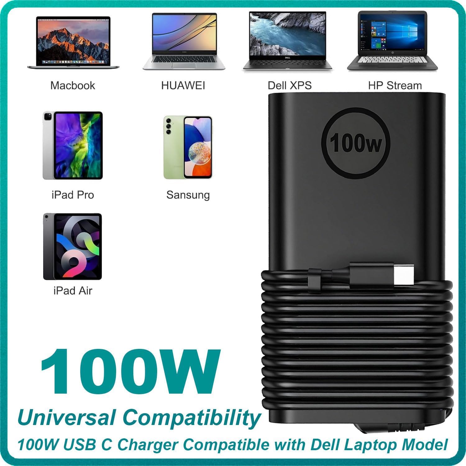 100W USB C Laptop Charger for Dell Precision & Latitude, Type-C AC Adapter Power Supply for Precision 5680 3580 3581, Latitude 5340 5440 5540 7340 7640, XPS 14 9440