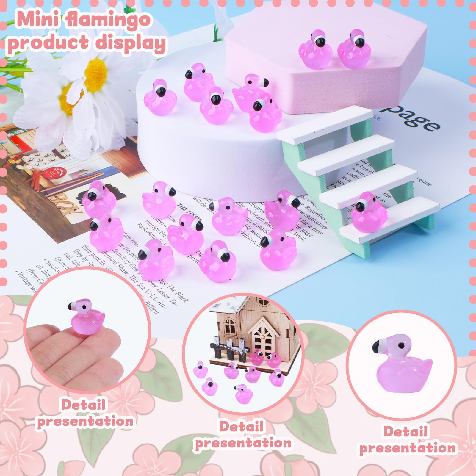 100pz Mini Fenicotteri in Resina, 1,5x1,3x1,3 cm Piccoli Fenicotteri Mini Figurine di Fenicotteri Rosa Fenicotteri Decorazioni per Casa delle Bambole fai da te Decorazione per Feste Bambini