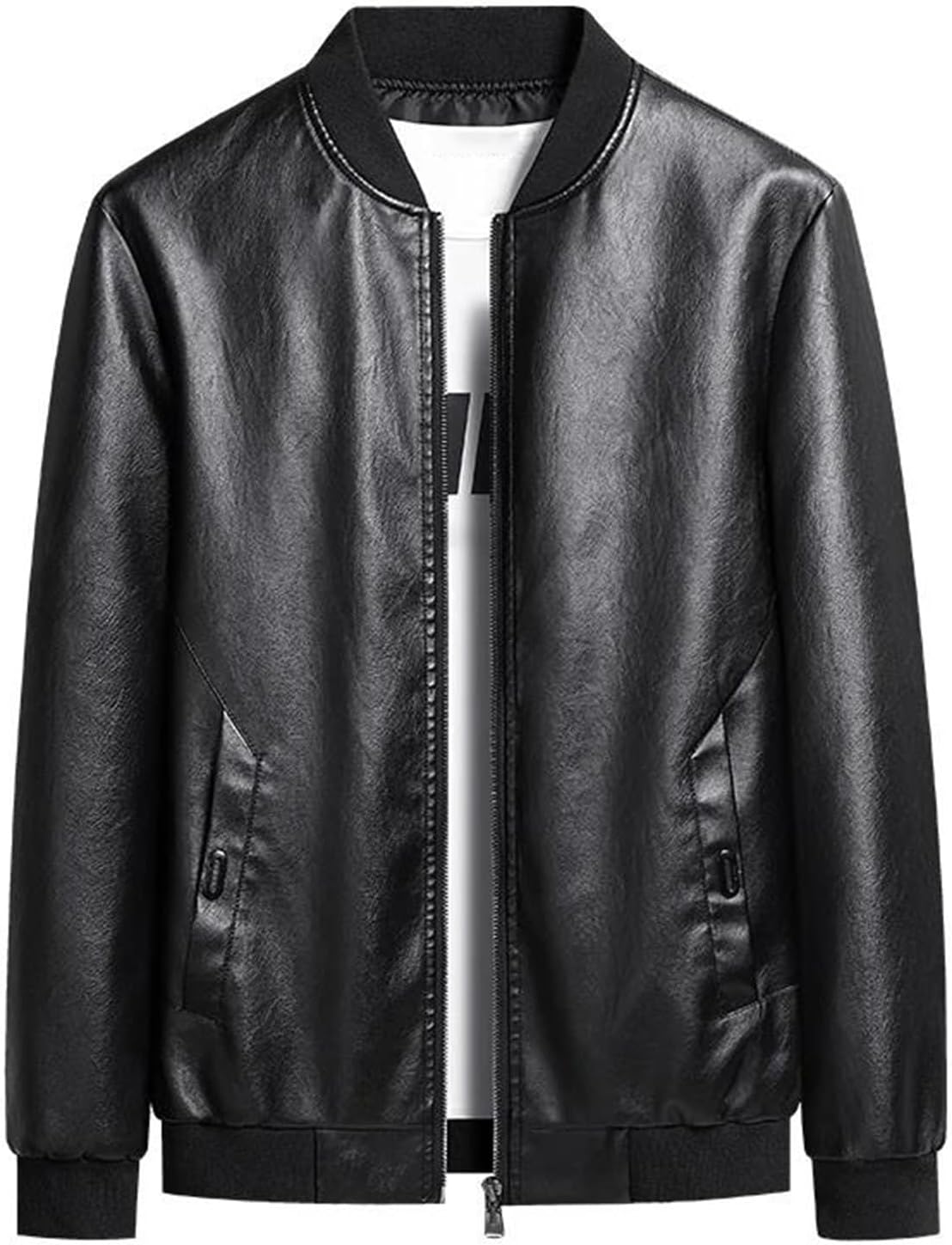 Men's Plus Size Faux Pu Leather Bomber Jacket – Casual Motorcycle Biker Coat For Spring & Fall