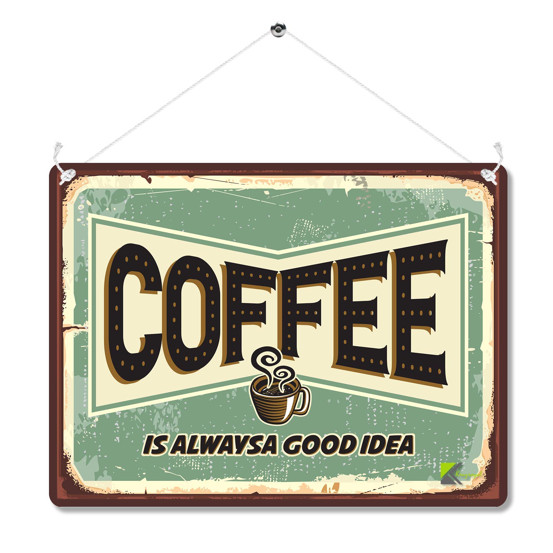 Kruzroyal Coffee Is Always A Good Idea Metal Wall Sign, Humorous Retro Vintage Kitchen Plaque Gift, Decorative Tin Sign For Home Bar Or Office, 20X15cm With Hanging String Mp040