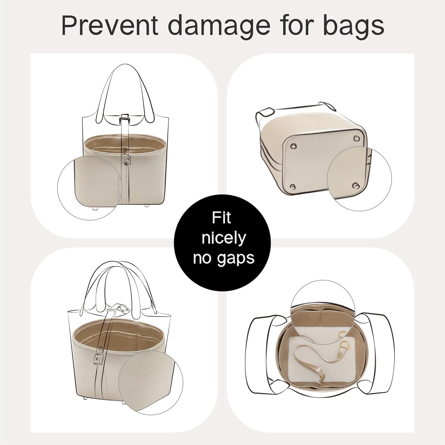 Fits for Picotin 22 Bag Insert, Premium Silk Purse Organizer Insert, Smooth Touch & Lightweight， Luxury Handbag Organizer with Gift Box Fits For Hermes(PC22,Champagne/Etoupe Grey)