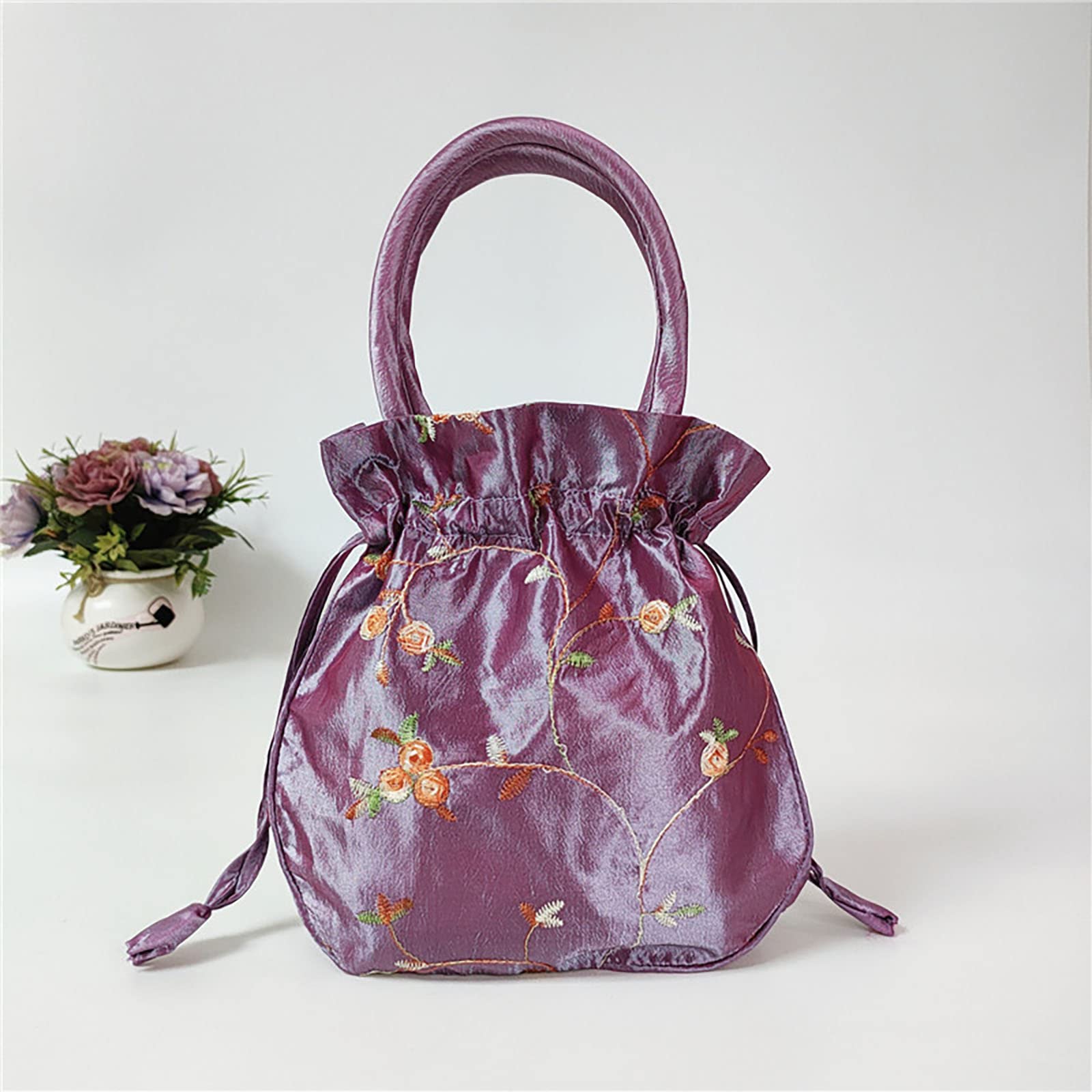SINSEN Piccolo sacchetto regalo con coulisse, borsa regalo per regalo, borsa in raso ricamata, borsetta, gioielli etnici in broccato, per Capodanno, compleanno, matrimonio, Purple02, 7.4*7.4*2 inches