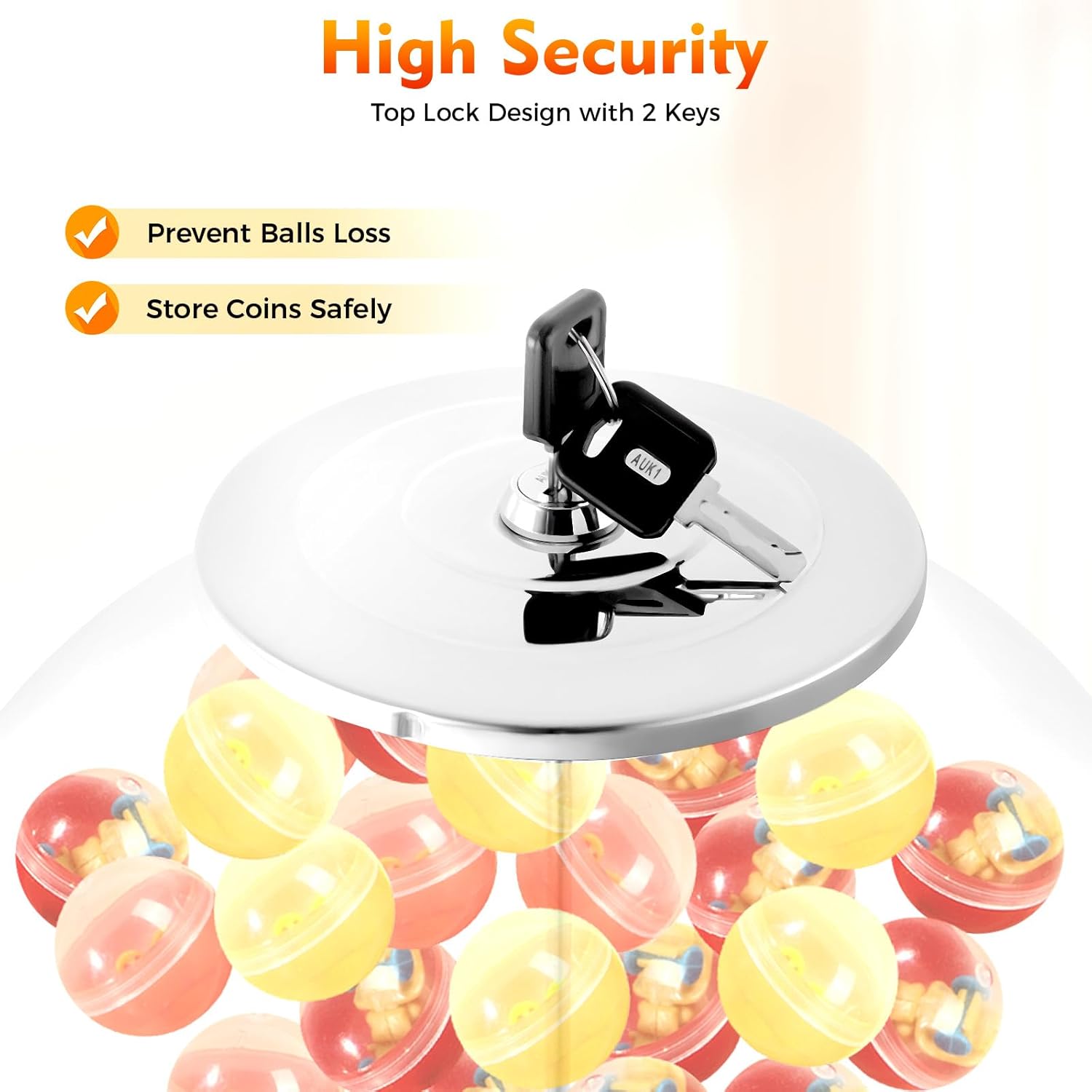 Twister Ball Dispenser with Lock, Multifunctional Home Gumball Machine, Capsule Toy Gumball Vending Machine, Commercial Vending Dispenser for Retail Stores Amusement Parks Shopping Malls (White)