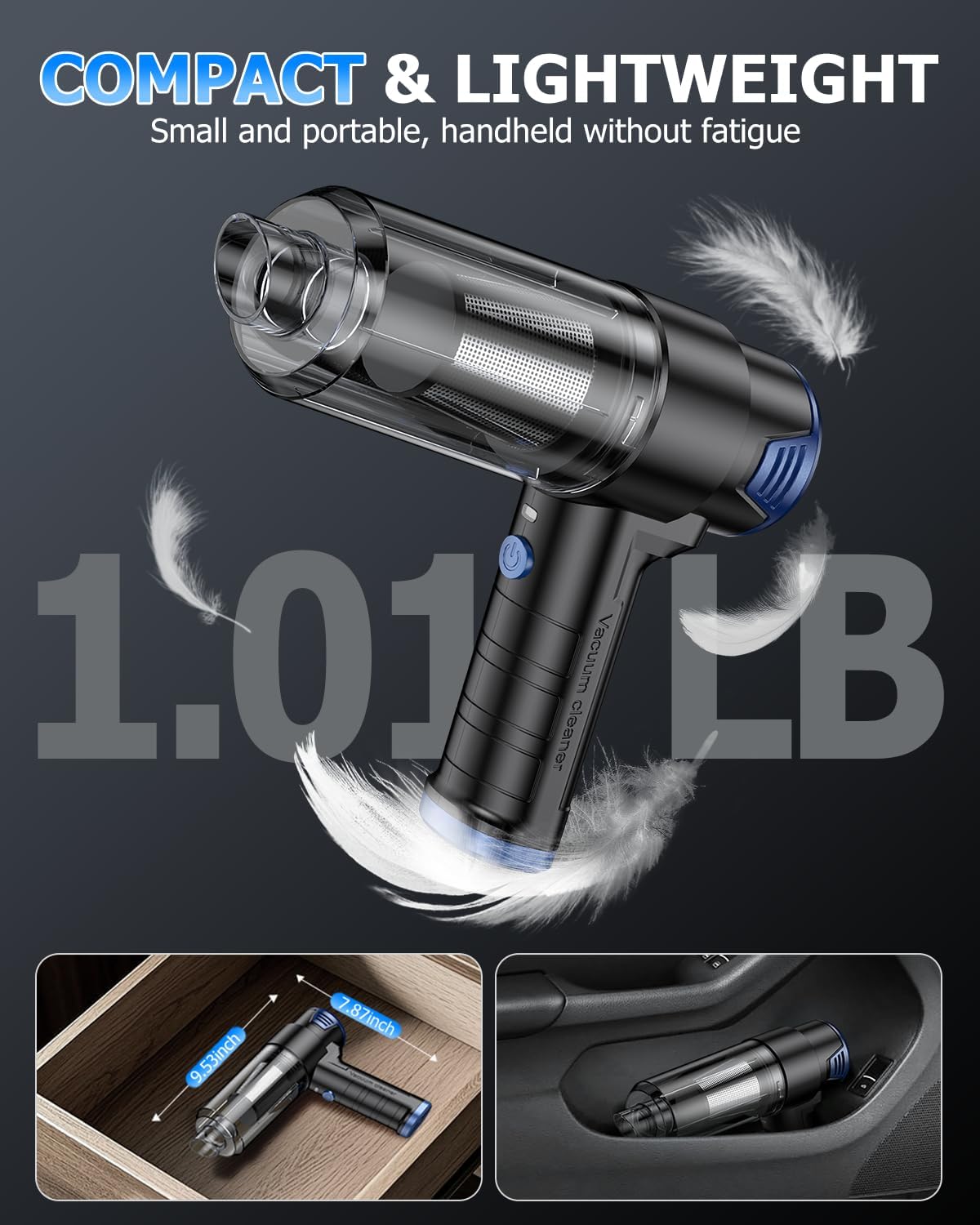 AHNR Handheld Car Vacuum Cleaner Cordless with 16000PA Powerful Suction, 4-in-1 Portable Mini Vacuum Cleaner & Air Duster with Multi-Accessories, Hand Held Vacuum Cordless Rechargeable for Car Home