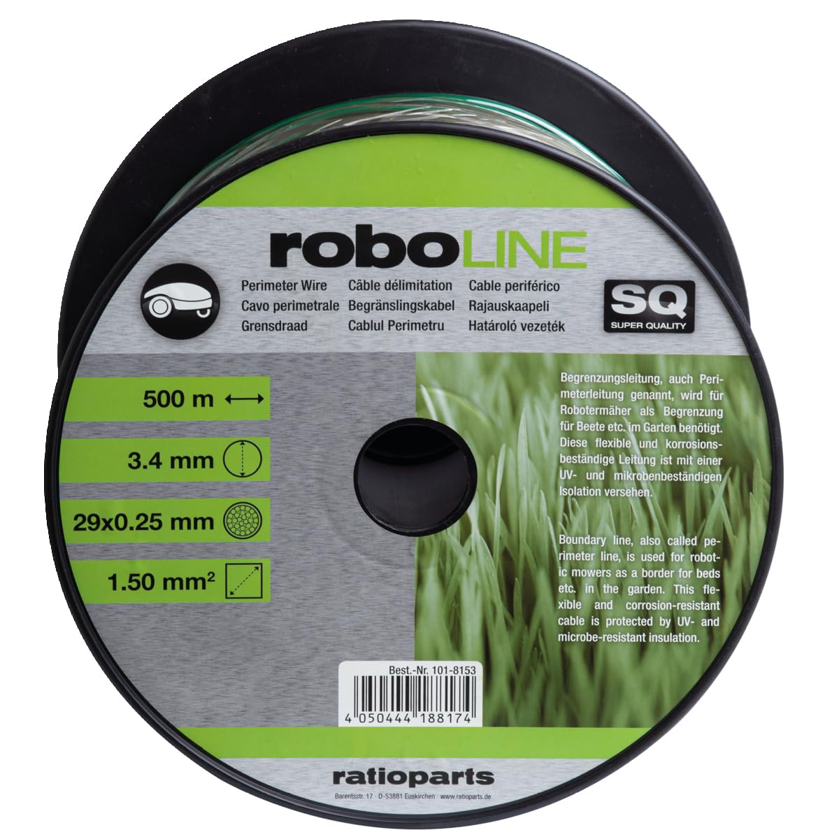 Ratioparts Câble de délimitation pour robot tondeuse Ø 3,4 mm x 500 m (câble Ø 1,5 mm²)
