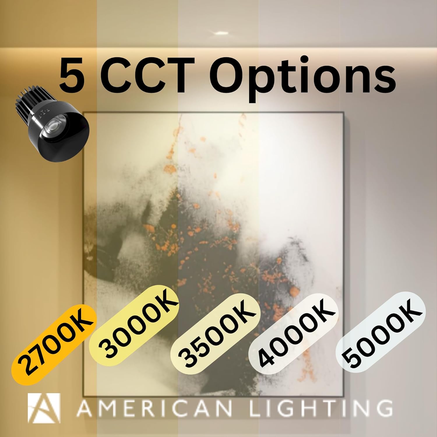 American Lighting Rhyme Downlight 3-Inch Adjustable Beam Angle, Round, Black Finish, Trim/Trimless Options, 5CCT, 1050 Lumens, Dimmable TRIAC/ELV, Easy Click-Action Installation, ETLus Listed