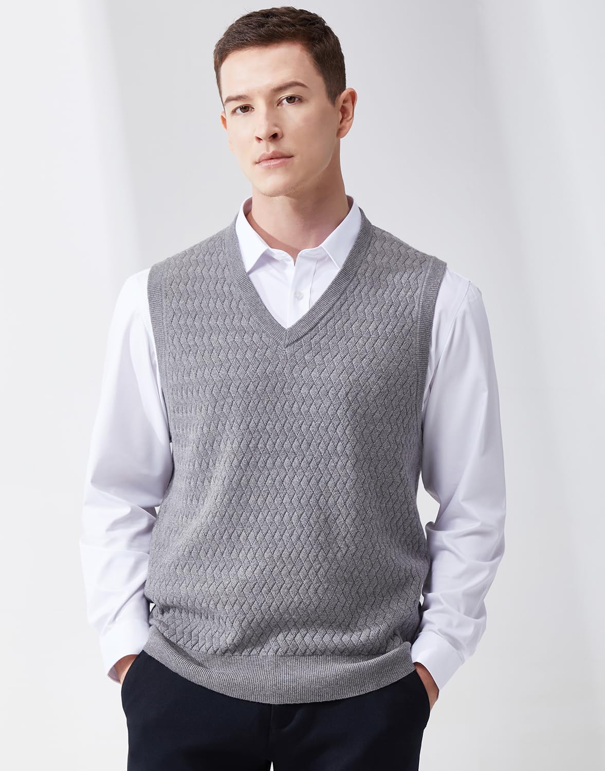 Chaleco De Punto Para Hombre Sin Mangas - Cuello En V, Ajuste Slim, Ideal Para Vestir Con Camisa En Otoño E Invierno
