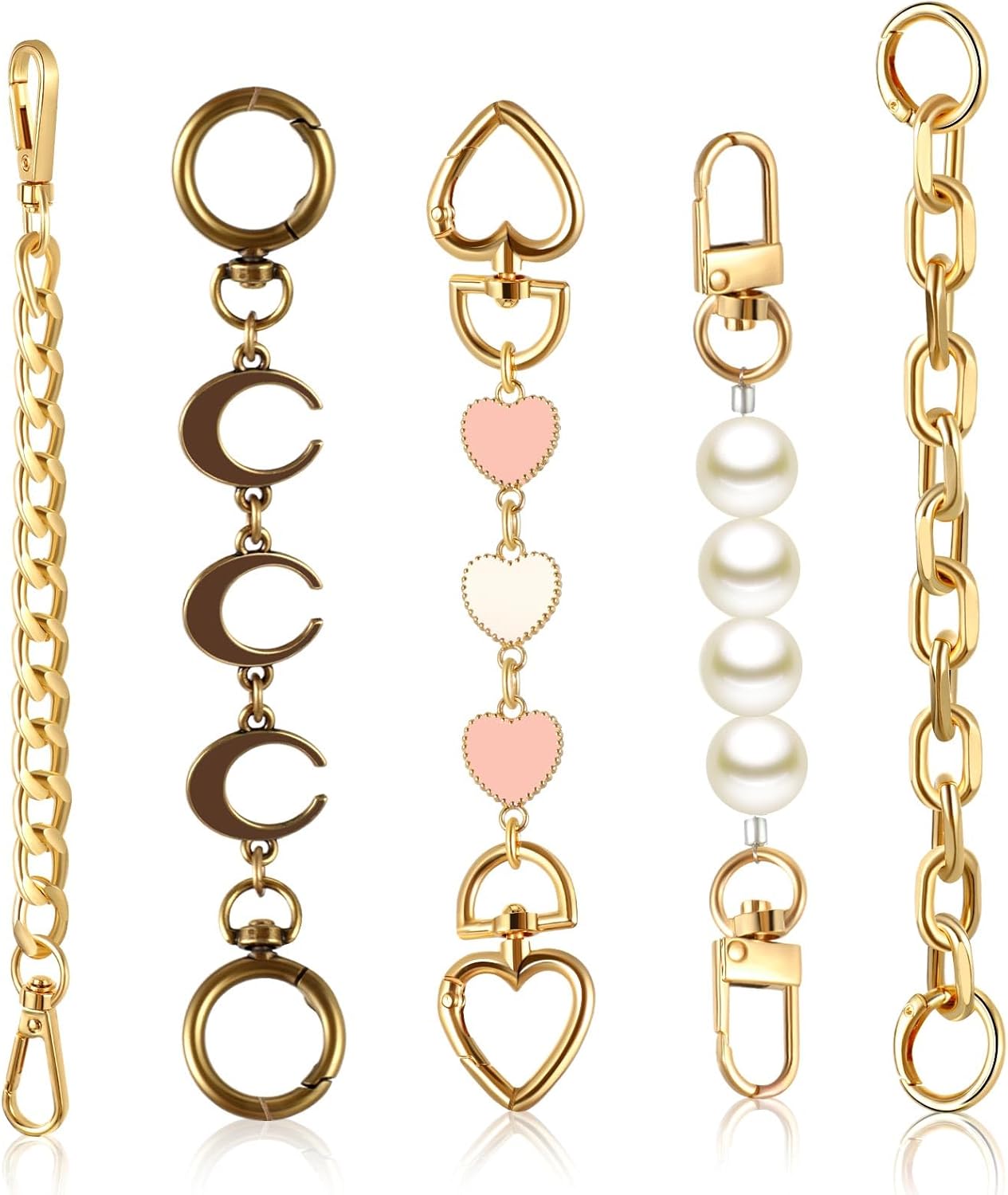 Remuuly 5 Pcs Purse Strap Extender Golden Bag Extender Chain Metal Bag Replacement Handbag Chain Purse Making Supplies (Stylish)