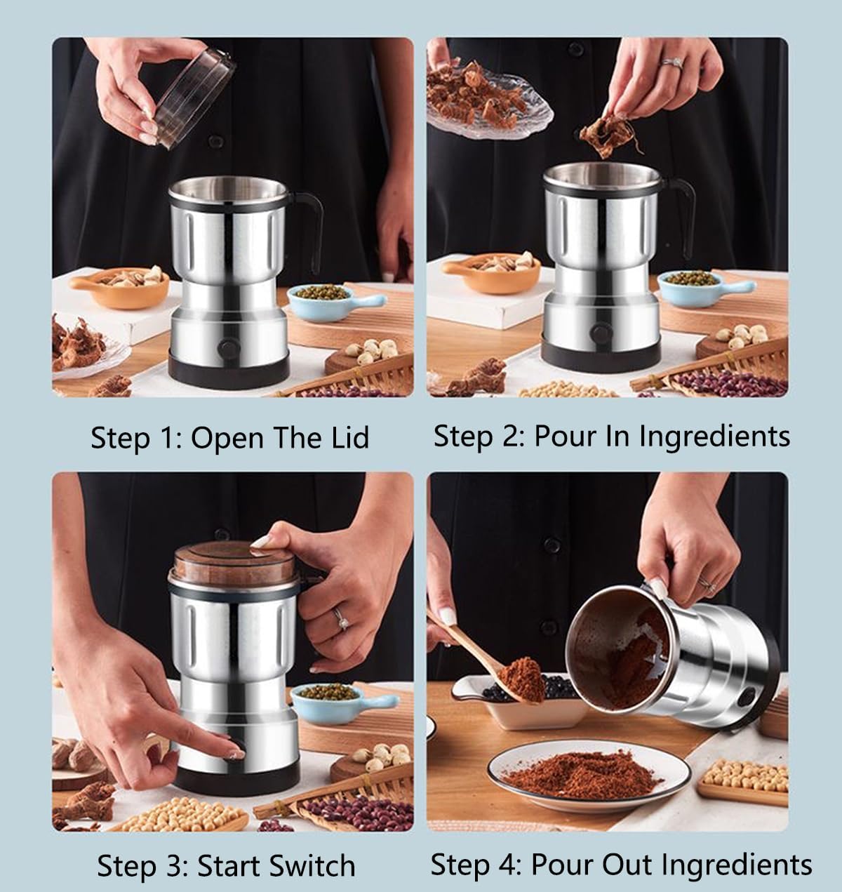 Electric Coffee Grinder, Grain mills, Spice Grinder Electric, Household Small Powder Grinding Machine, Herb Grinder, Multifunctional Grinding Machine with 304 Stainless Steel Blade