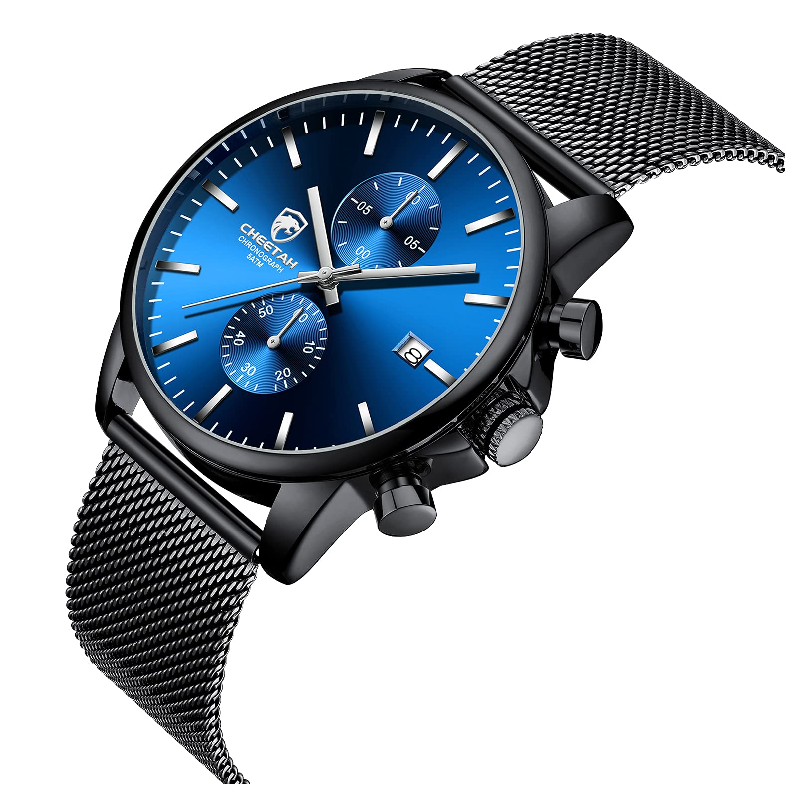GOLDEN HOUR Montre à Quartz analogique Tendance et Minimaliste en Maille d'acier Inoxydable étanche chronographe pour Homme avec Date Automatique