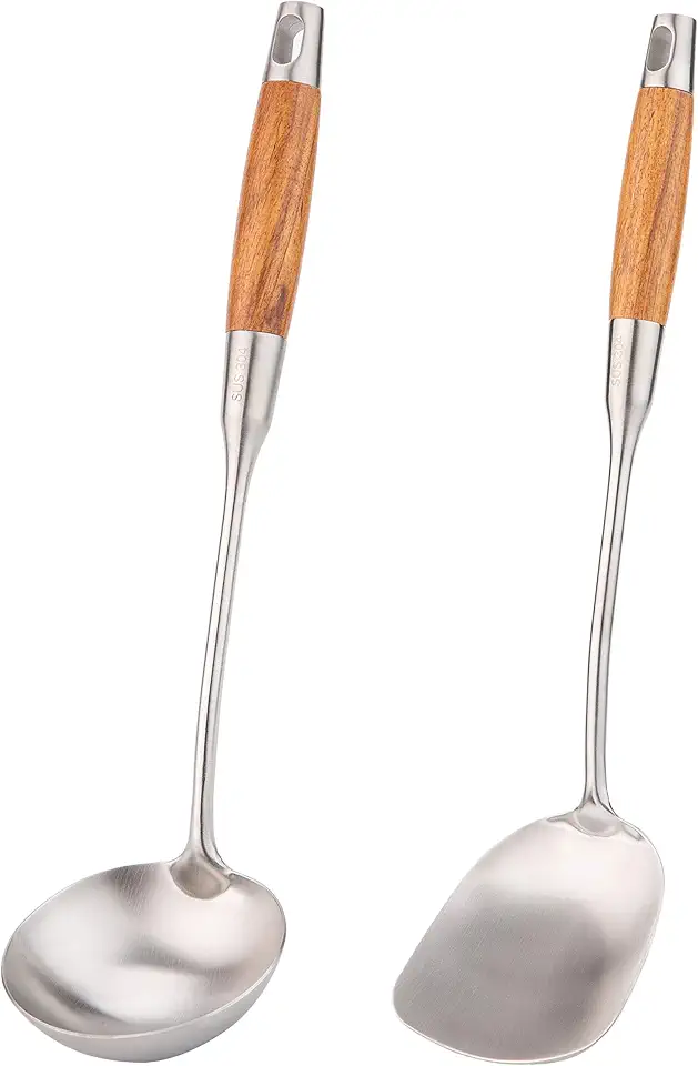 Cuisine asiatique maison 2026 : 50 indispensables wok, ramen, sushi Spatule et louche Wok - Ustensiles en acier inoxydable 304 - Convient pour un usage domest