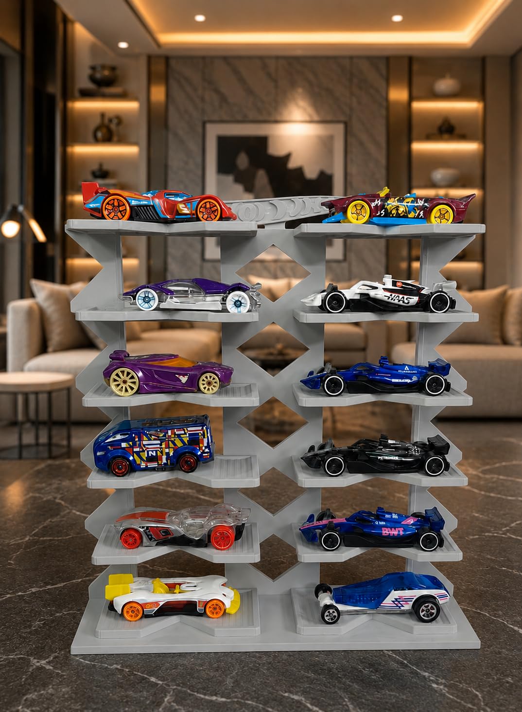 Premium 12‑Slot Display Rack -Grey - Compatible with Hot Wheels and Formula 1 Toy Car Collections — 24 cm H x 22.3 cm B x 4.8 cm W (***Toy Cars NOT Included***)-image-29