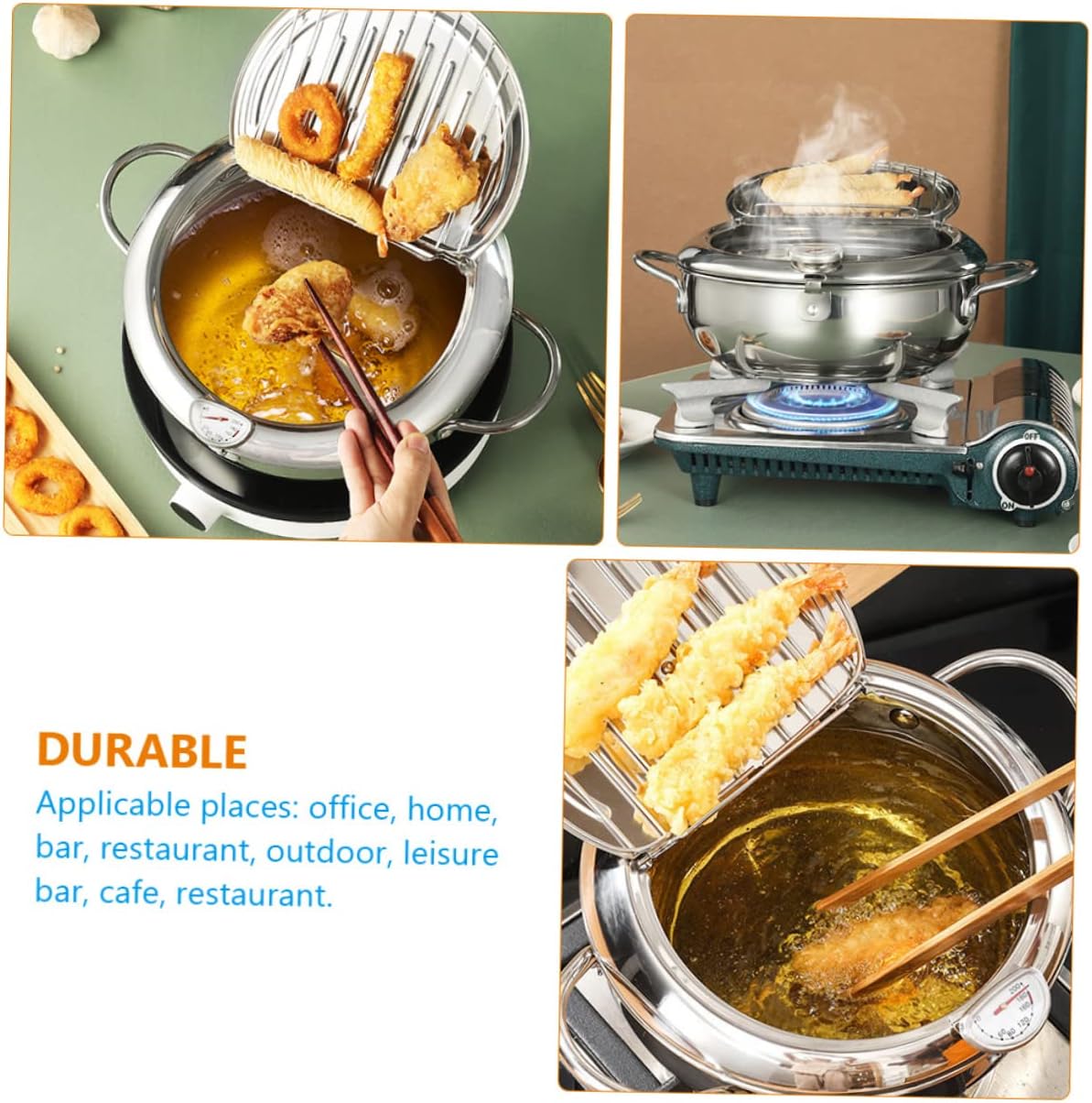 ABOOFAN Japanese Style Deep Fryer Stove Top Basket Non-stick Tempura Pot for Fish Shrimp