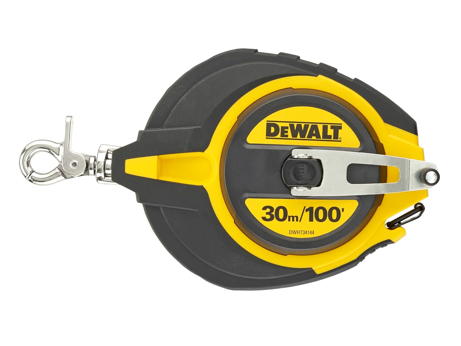 DeWALT Steel Long Tape Measure 30m/100ft (Width 12mm) Metric and Imperial Graduations Blade is Corrosion Resistant for Added Durability Blade-Release Button and a 5-to-1 Gear Ratio