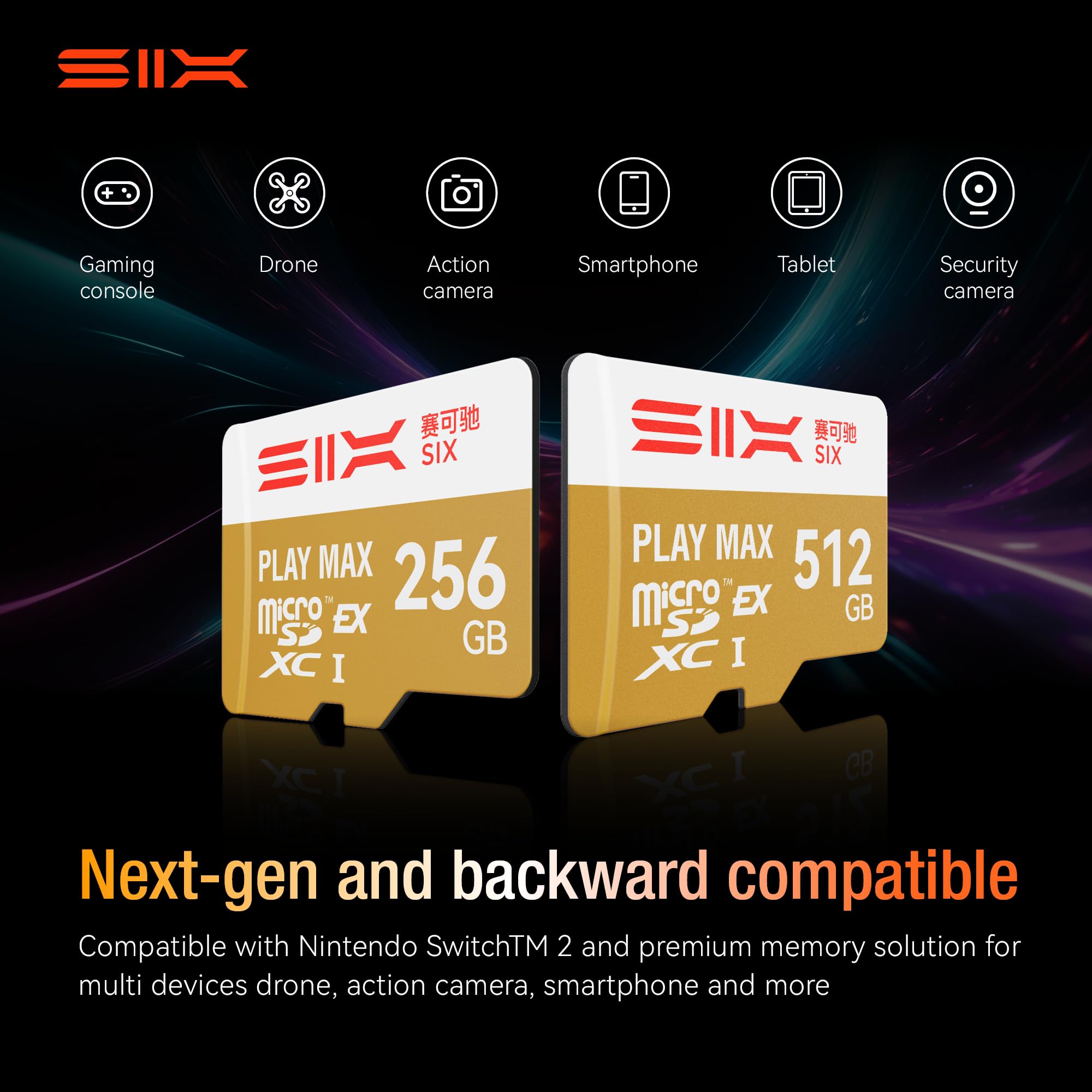 SIX Scheda Micro SD Express da 512 GB, fino a 900 MB/s in lettura, 710 MB/s in scrittura, scheda di memoria flash microSDXC con adattatore per console di gioco, Nintendo Switch 2, dispositivo di gioco