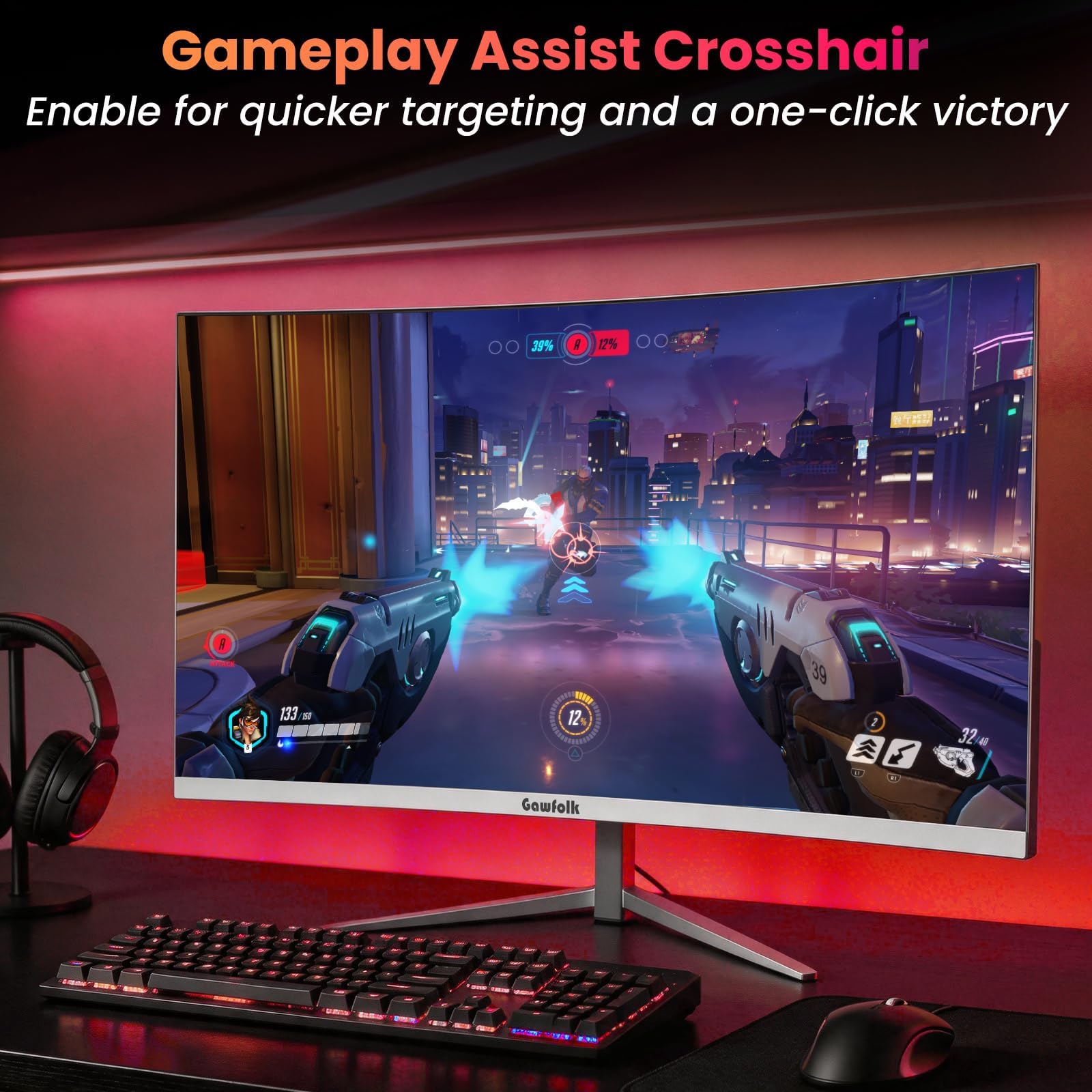 Gawfolk Monitor Gaming Curvo 27" 180Hz | Schermo FHD 1800R | AMD FreeSync | Protezione Occhi | HDMI/DP