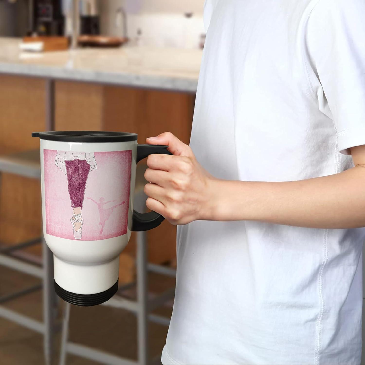 3dRose " Ballet Dancer in Pink" Travel Mug, 14 oz, Multicolor