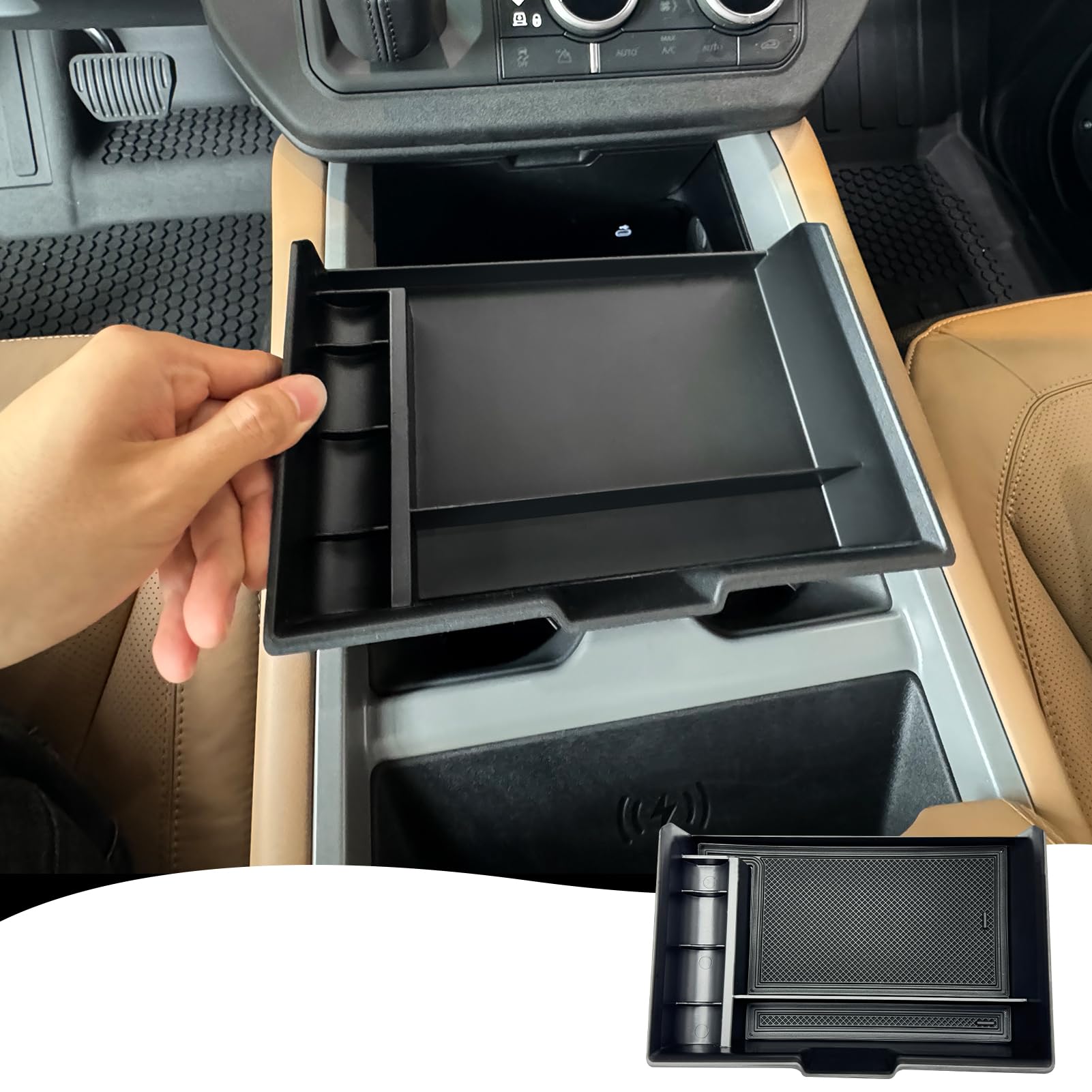 SFWAYA Console Storage Box for 2025-2026 Land Rover Defender 90 110 130 Upper Storage Compartment for Lower Center Console Organizer Tray Interior Trim Modification Accessories (Upper Storage Box)